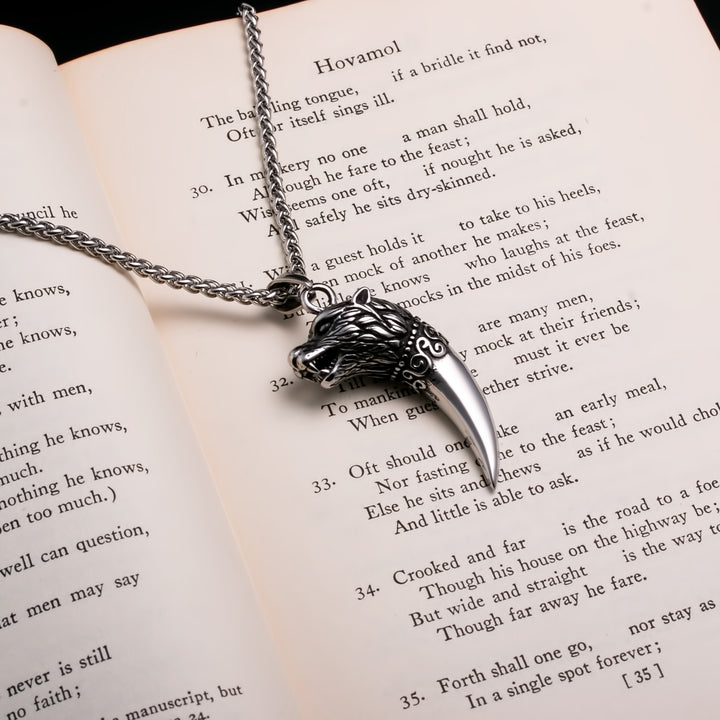 Fenrir Wolf Viking Pendant Necklace 316L Stainless Steel