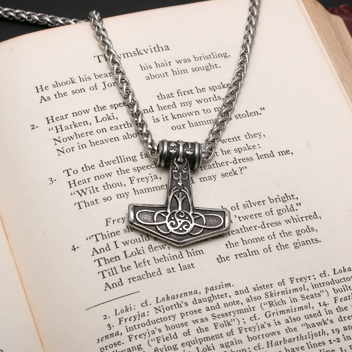 Viking Mjolnir Thor's Hammer Triskele Stainless Steel Pendant Necklace