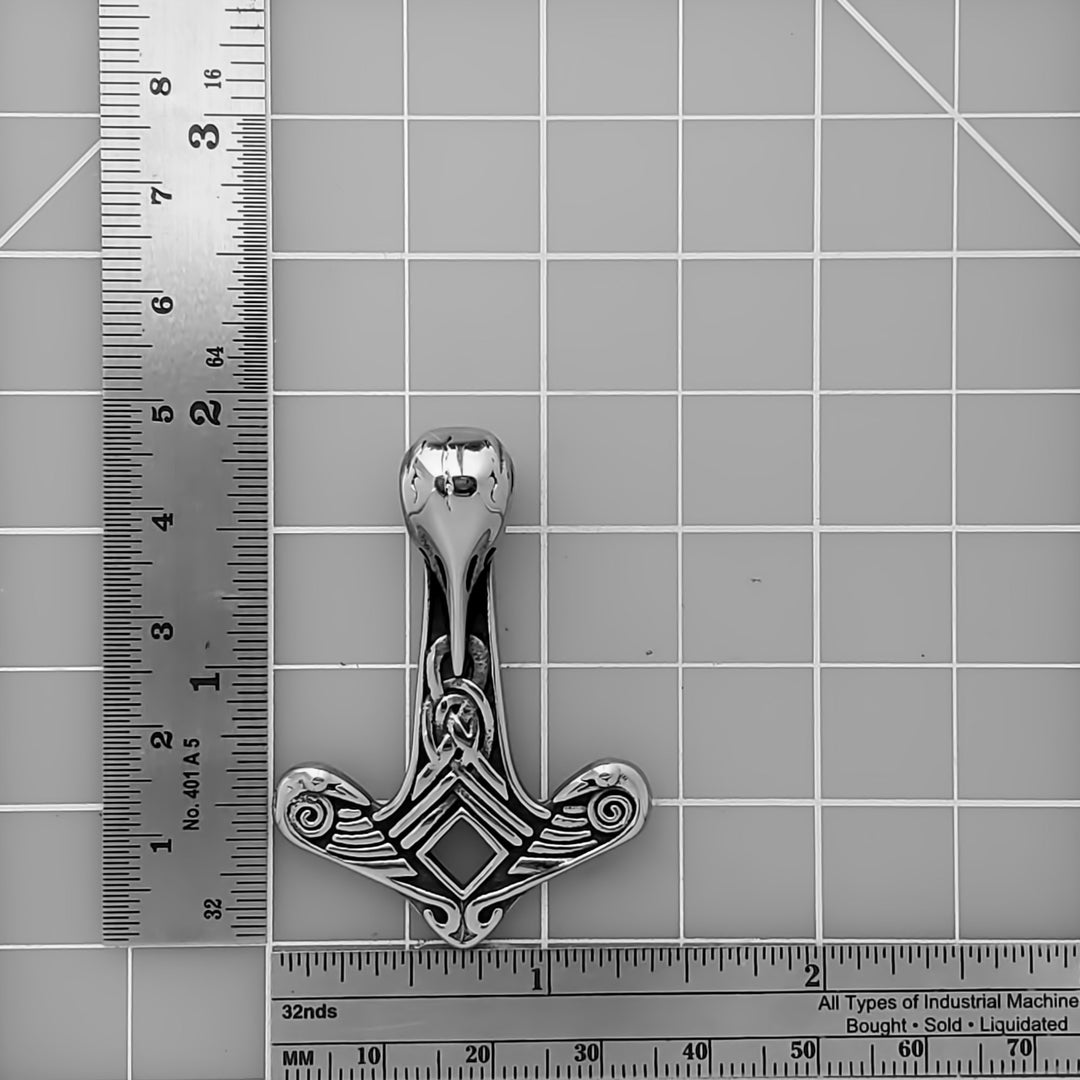 Mjolnir Raven Skull Viking Pendant Necklace Variant 2 316L Stainless Steel - view 8