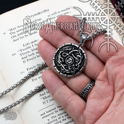 Viking Norse Dragon Valknut Medallion Stainless Steel Pendant Necklace