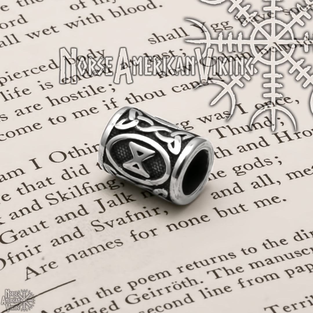 Viking Elder Futhark Dagaz Rune Beard Hair Jewelry Bead 316L Stainless Steel