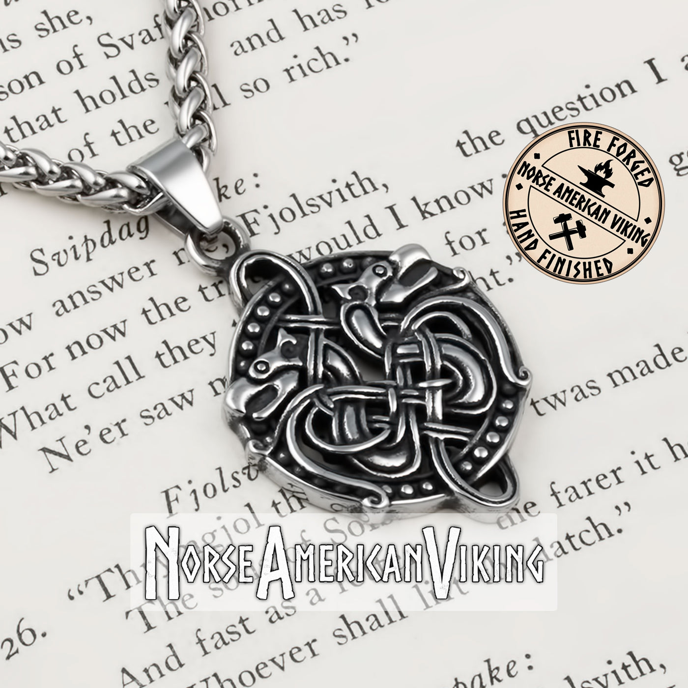 Viking Norse Dragon Fafnir Rune Stainless Steel Pendant Necklace
