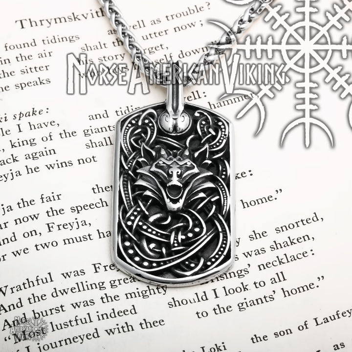 Viking Fenrir Wolf Talisman Stainless Steel Pendant Necklace