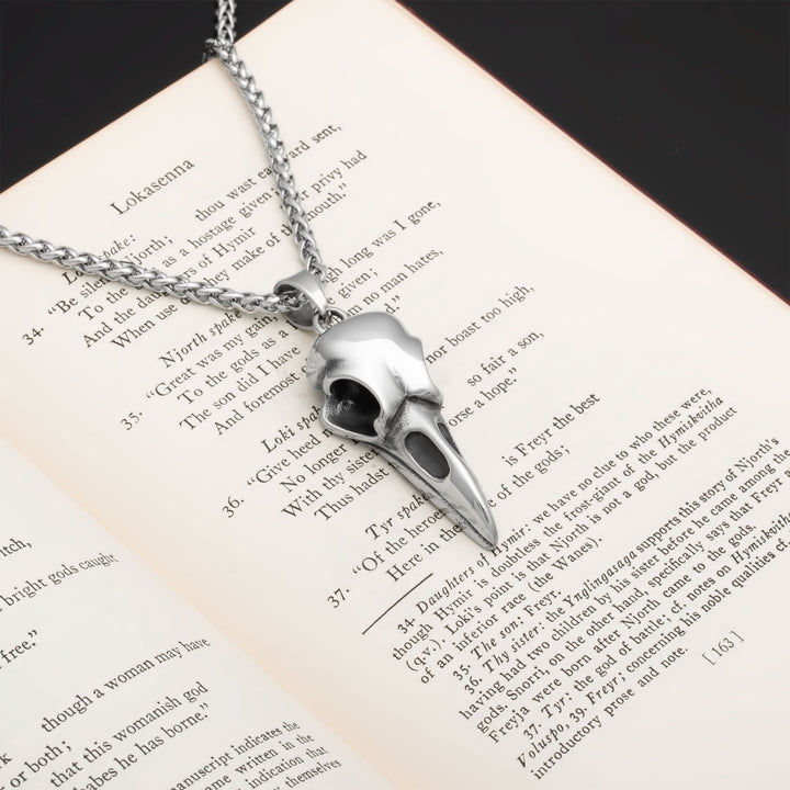 Raven Skull Pendant Necklace Stainless Steel Viking