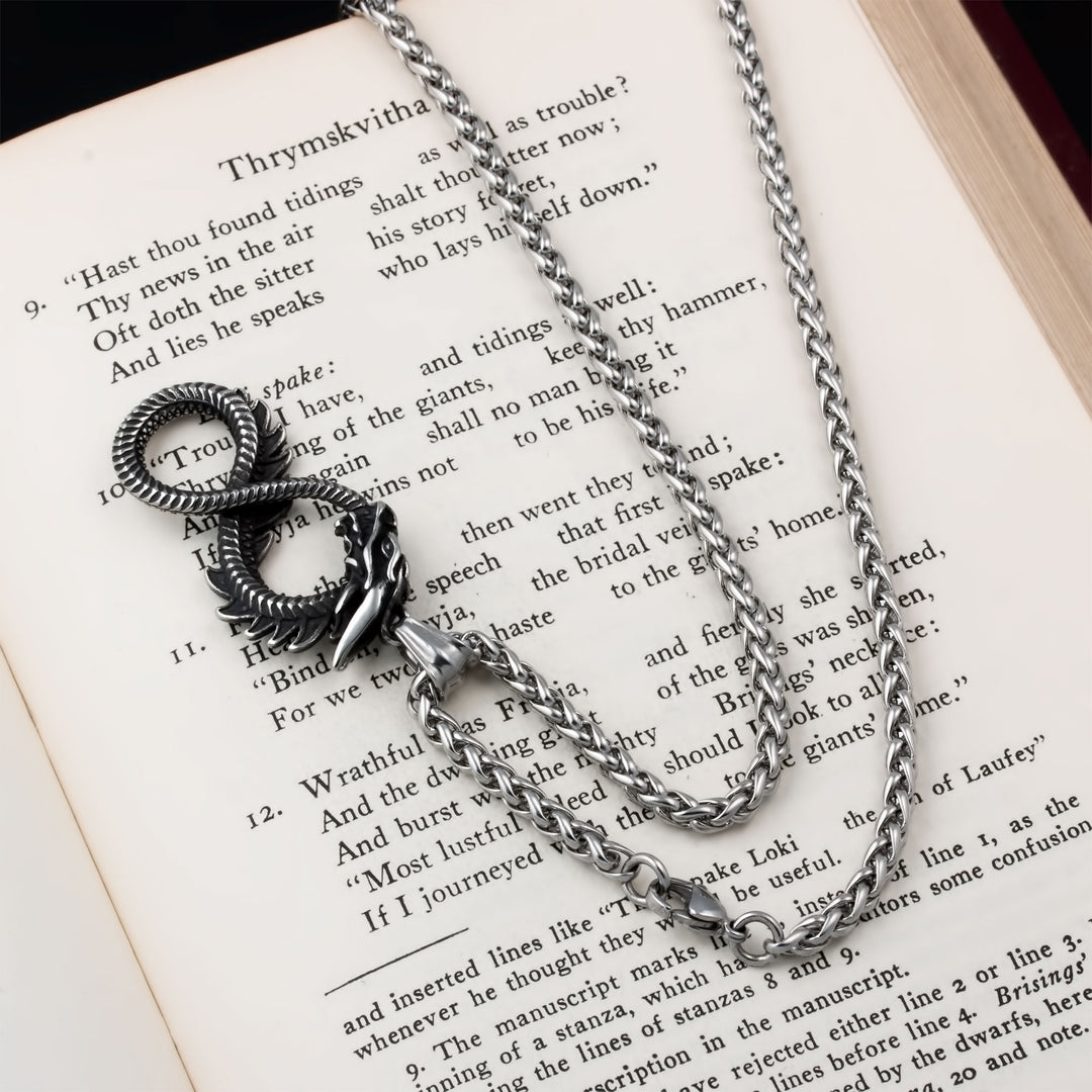 Midgard Serpent Infinity Pendant Necklace Stainless Steel Viking