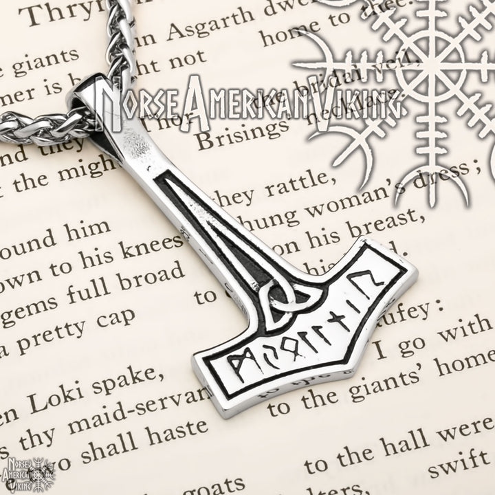 Viking Mjolnir Thor's Hammer Trinity Knot Rune Stainless Steel Pendant Necklace