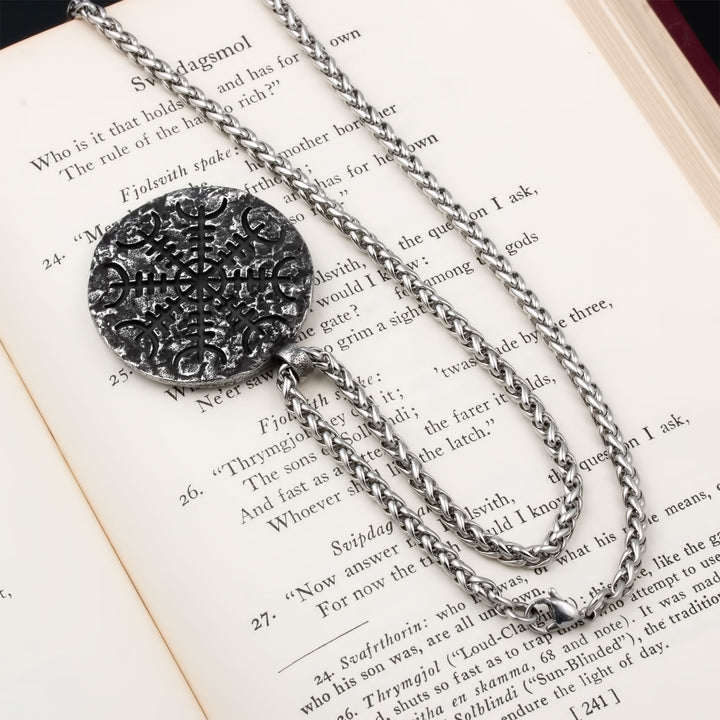 Helm of Awe Rock Pendant Necklace Stainless Steel Viking