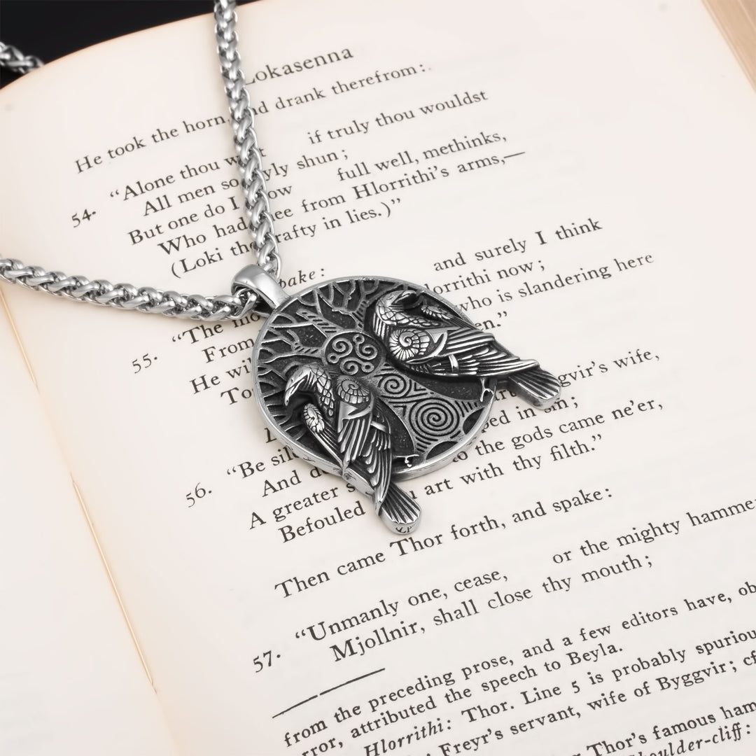 Ravens Tree Triskele Pendant Necklace Stainless Steel Viking