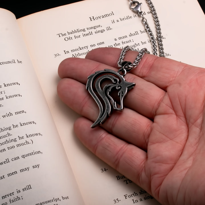 Viking Ancient Fenrir Wolf Head Pendant Necklace 316L Stainless Steel