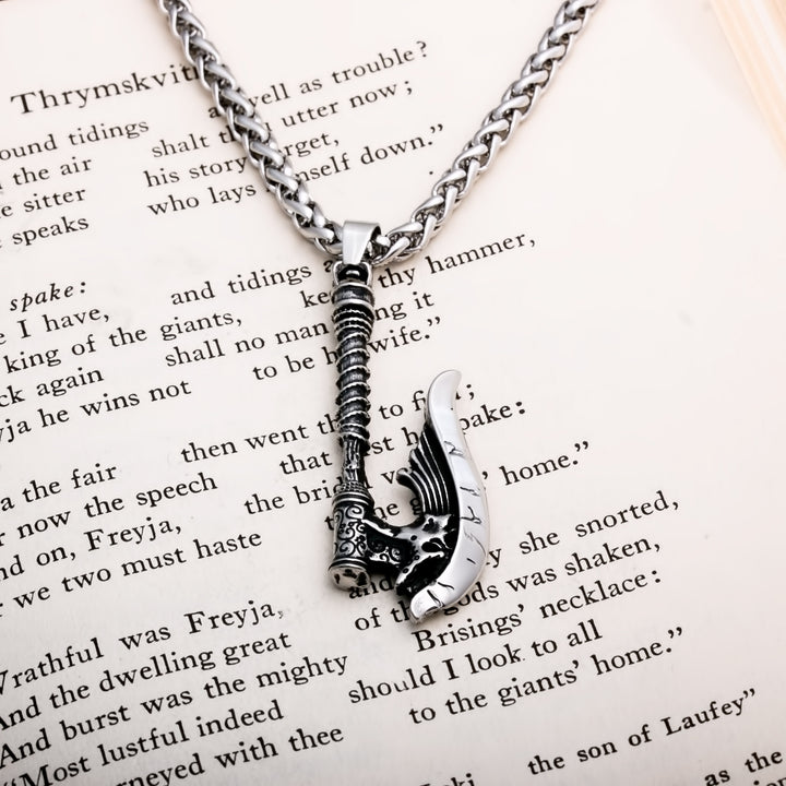 Axe Long Handle Cracked Viking Pendant Necklace 316L Stainless Steel - view 3