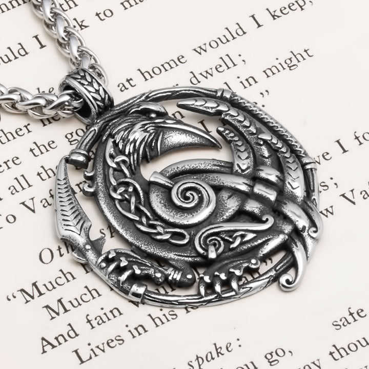 Viking Gungnir Raven Stainless Steel Pendant Necklace