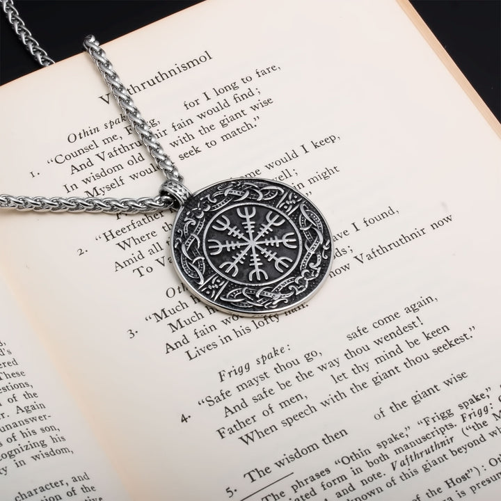 Viking Helm of Awe Elder Futhark Rune 316L Stainless Steel Pendant Necklace