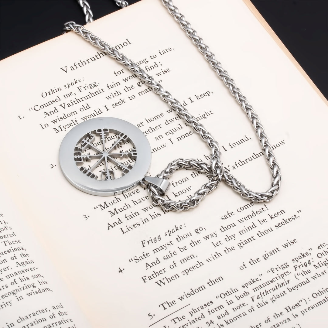 Compass Vegvisir Rune Pendant Necklace Stainless Steel Viking