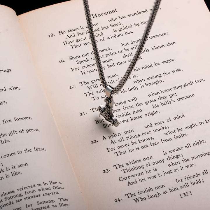 Viking Mjolnir Thor's Hammer Mini Ingwaz Rune Stainless Steel Pendant Necklace