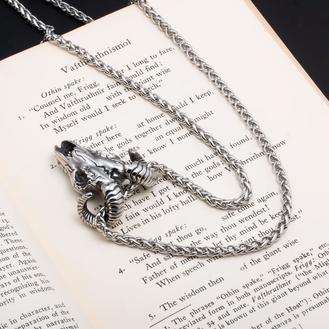 Viking Goat Head Rune Stainless Steel Pendant Necklace