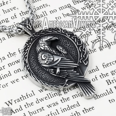 Viking Raven Rune Trinity Stainless Steel Pendant Necklace