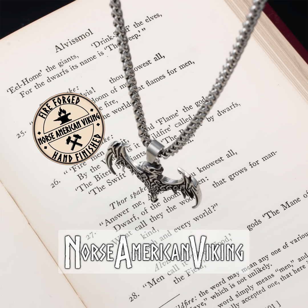 Viking Norse Dragon Stainless Steel Pendant Necklace