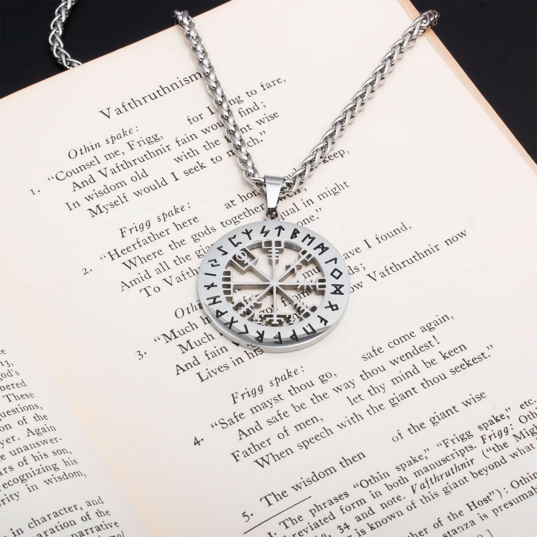 Compass Vegvisir Rune Pendant Necklace Stainless Steel Viking