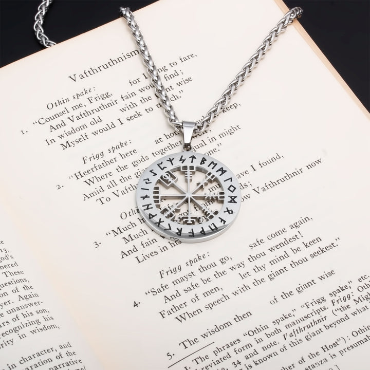 Compass Vegvisir Rune Pendant Necklace Stainless Steel Viking