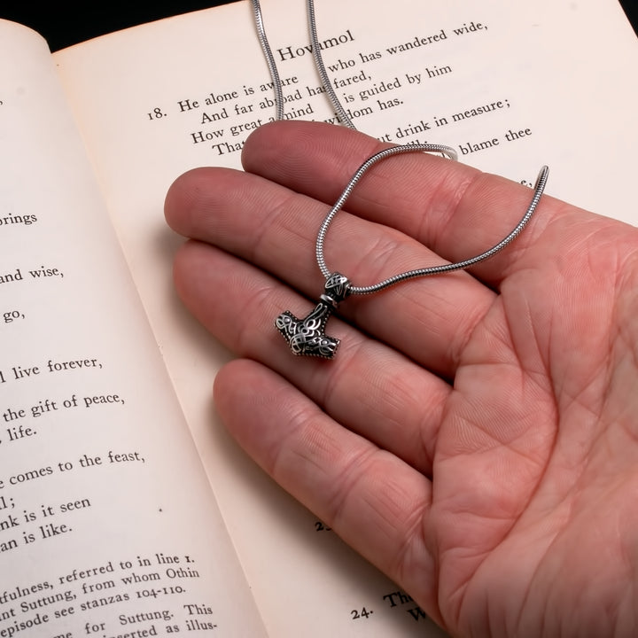 Viking Mjolnir Thor's Hammer Mini Stainless Steel Pendant Necklace 20 inches