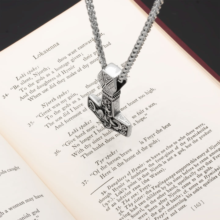 Mjolnir Thor's Hammer Jormungandr Pendant Necklace Stainless Steel Viking