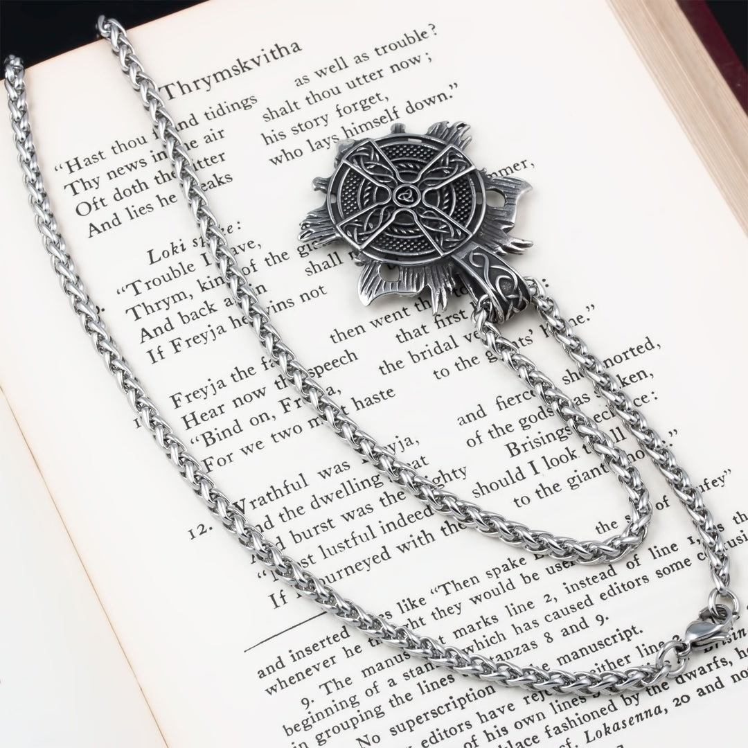 Odin Ravens Axe Pendant Necklace Stainless Steel Viking