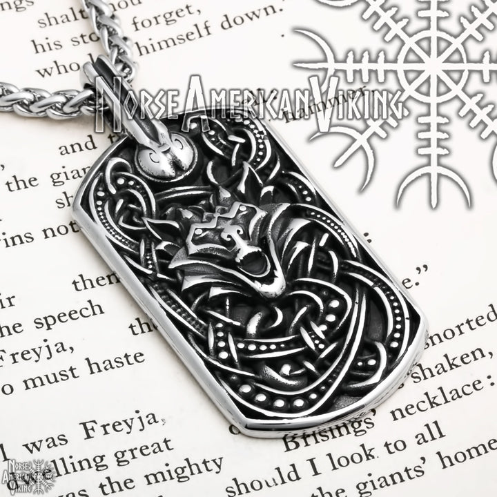 Viking Fenrir Wolf Talisman Stainless Steel Pendant Necklace