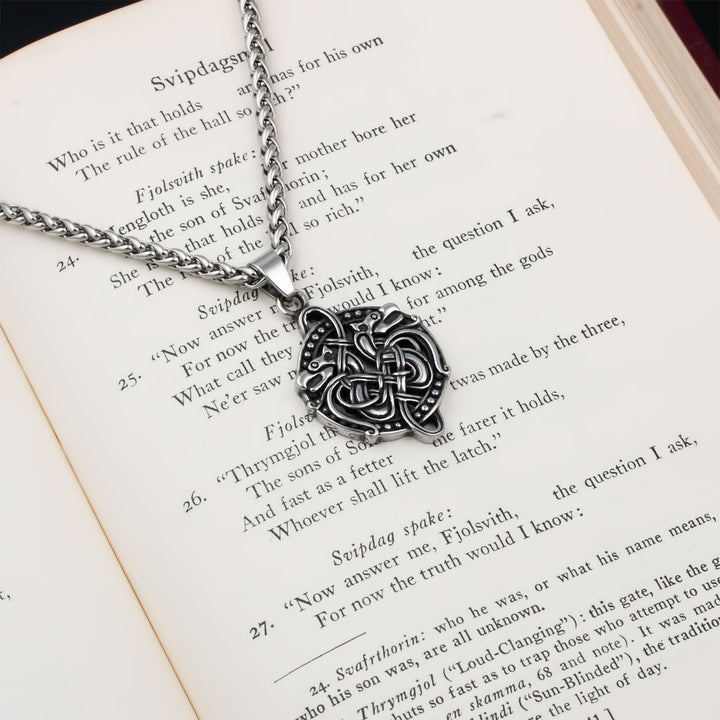 Norse Dragon Fafnir Rune Pendant Necklace Stainless Steel Viking