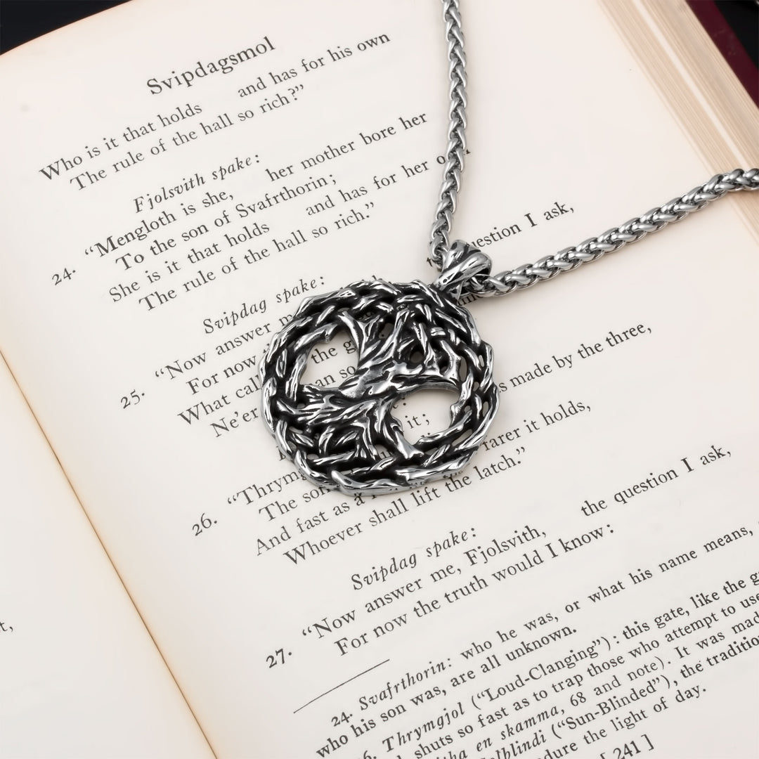 Yggdrasil World Ash Tree Pendant Necklace Stainless Steel Viking