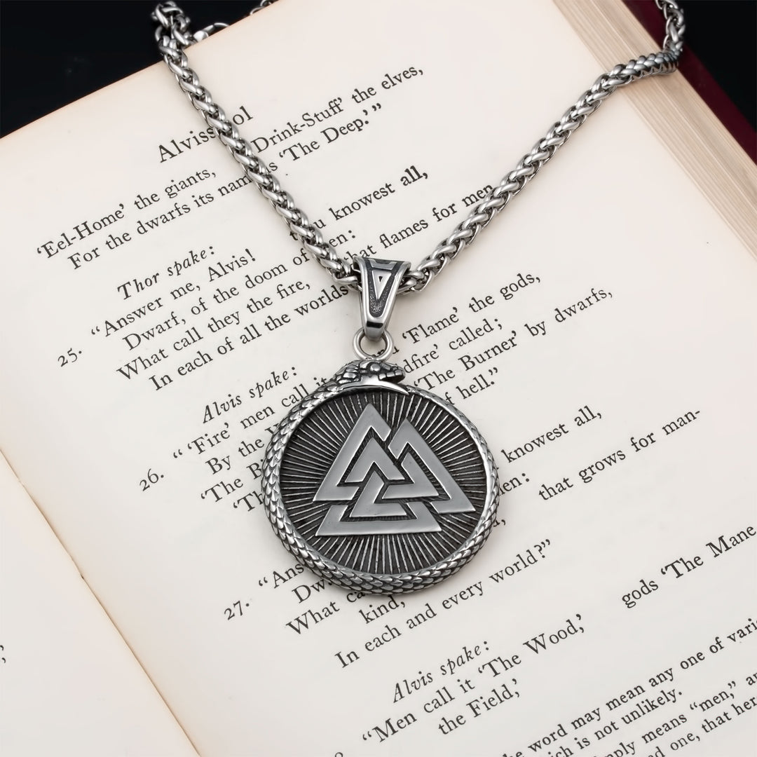Valknut Vegvisir Pendant Necklace Stainless Steel Viking