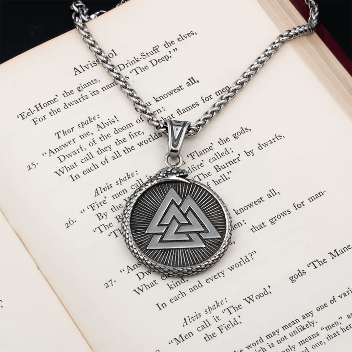 Valknut Vegvisir Pendant Necklace Stainless Steel Viking