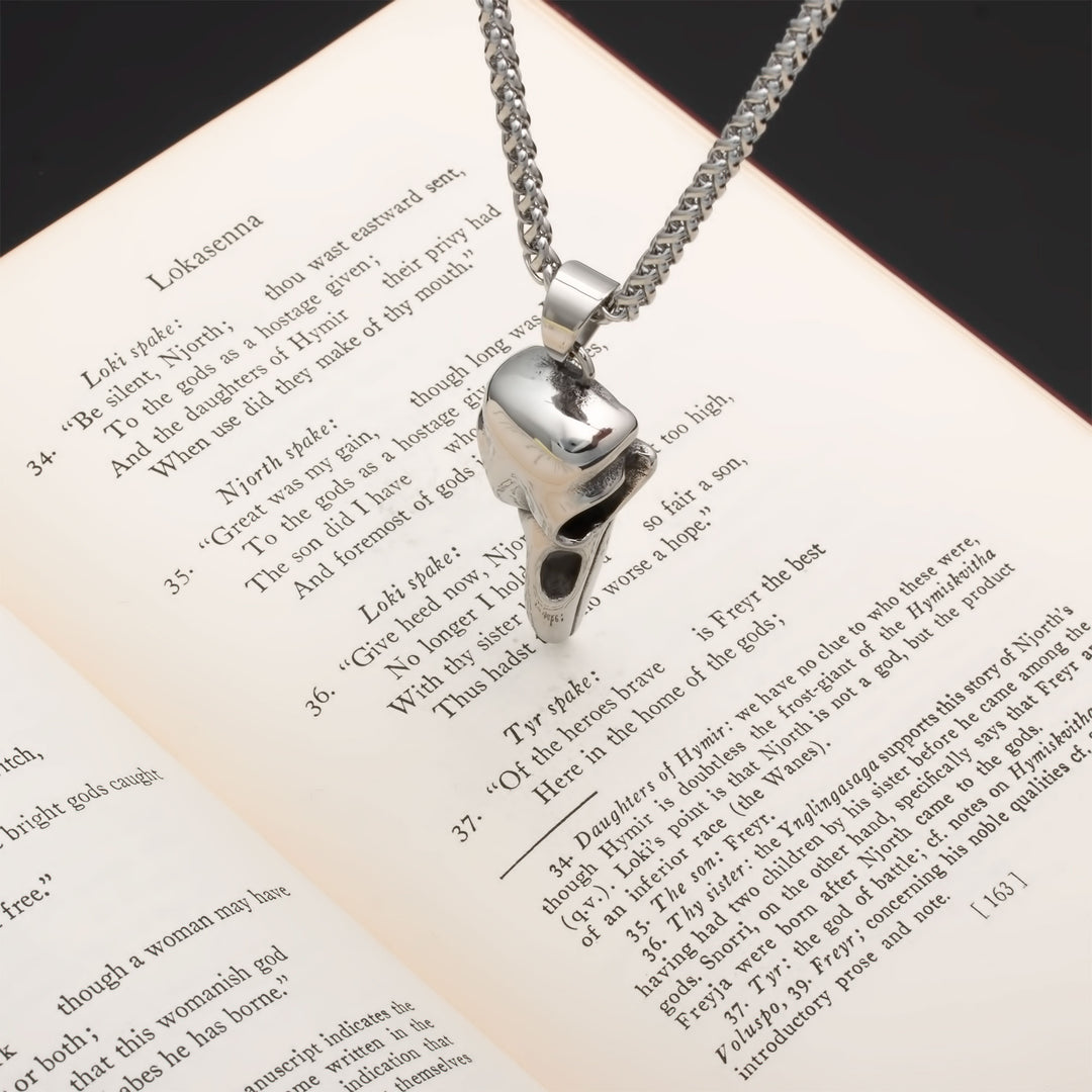 Raven Skull Pendant Necklace Stainless Steel Viking