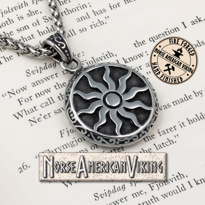 Viking Sun Medallion Stainless Steel Pendant Necklace