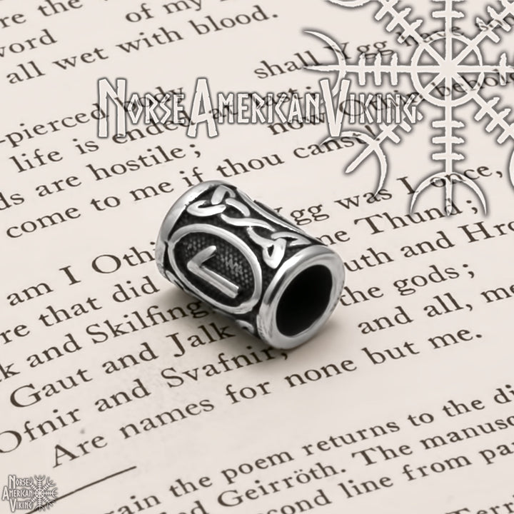 Viking Elder Futhark Laguz Rune Beard Hair Jewelry Bead 316L Stainless Steel