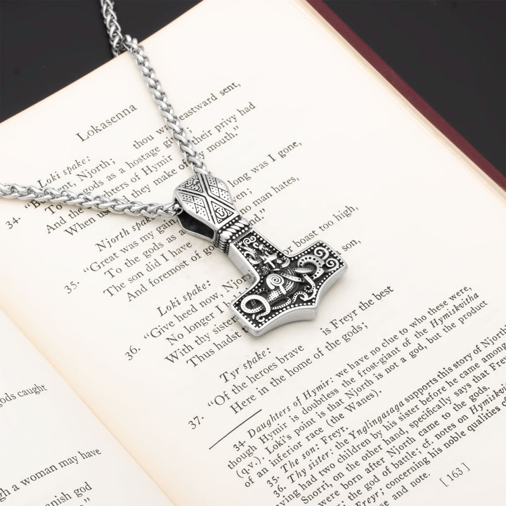 Mjolnir Thor's Hammer Jormungandr Pendant Necklace Stainless Steel Viking