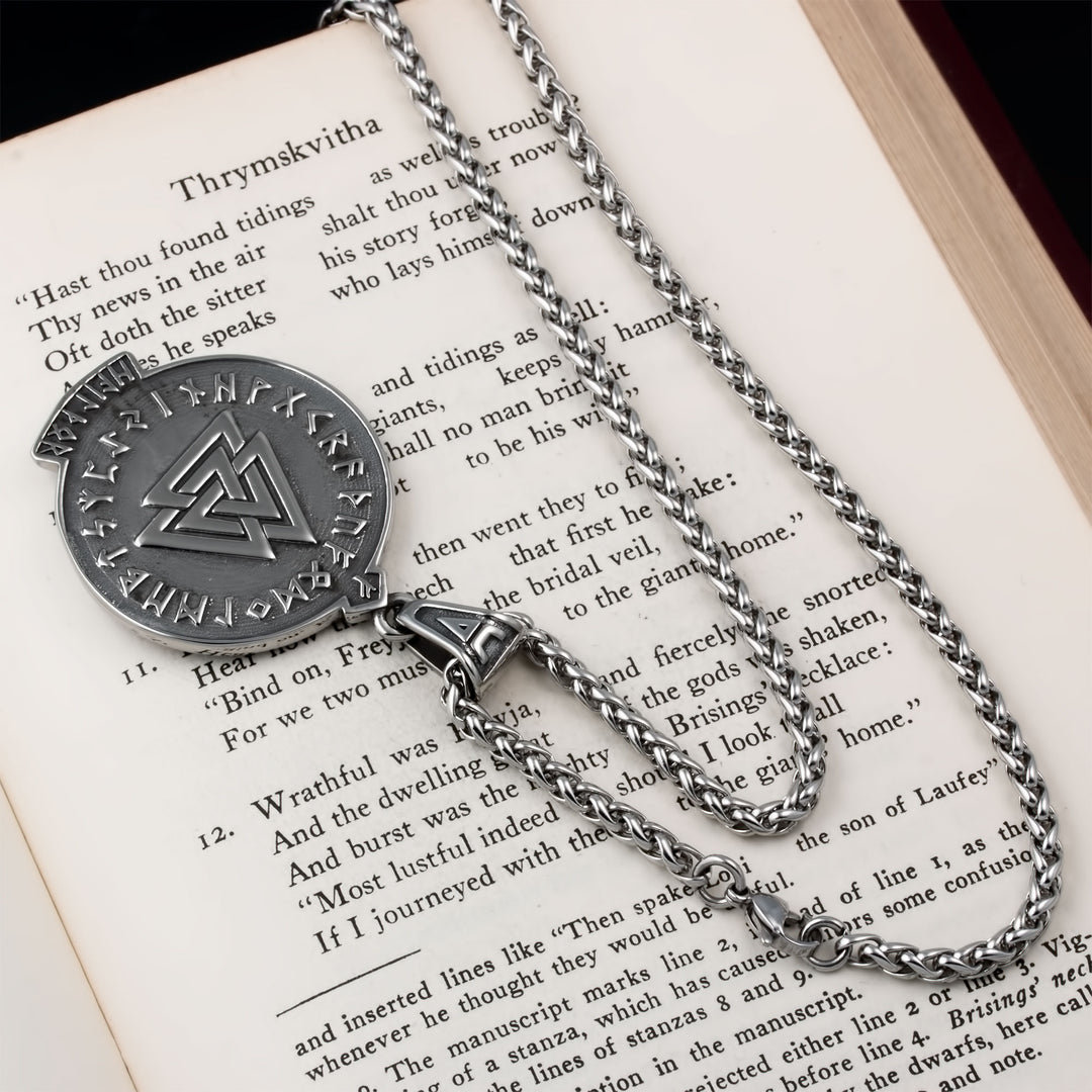 Norse Dragon Fafnir Valknut Rune Pendant Necklace Stainless Steel Viking