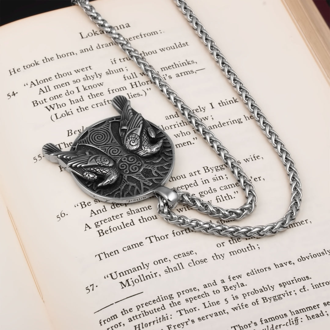 Ravens Tree Triskele Pendant Necklace Stainless Steel Viking