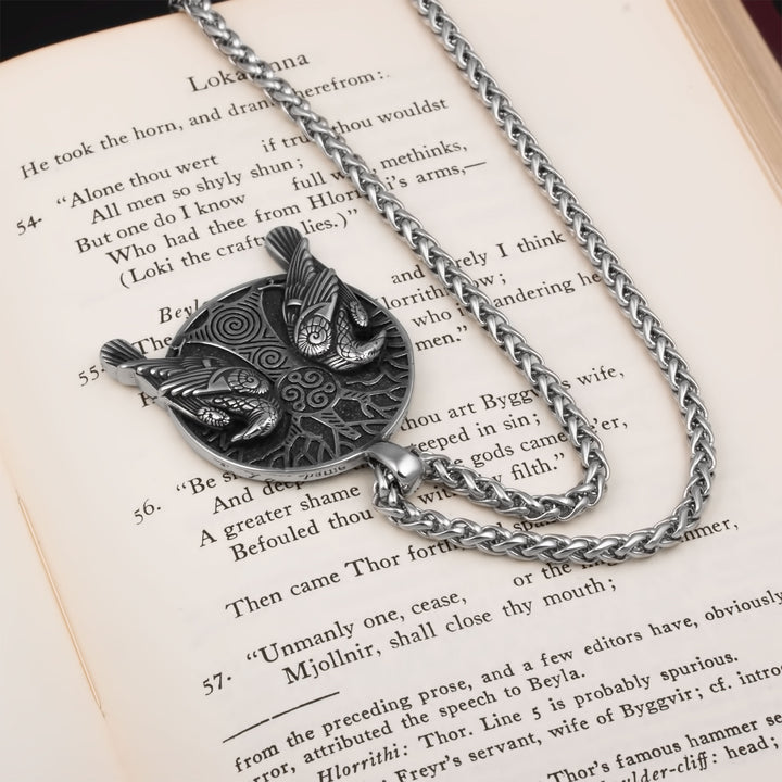 Ravens Tree Triskele Pendant Necklace Stainless Steel Viking