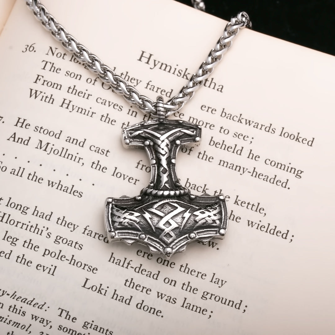 Mjolnir Tribal Viking Pendant Necklace 316L Stainless Steel - view 3