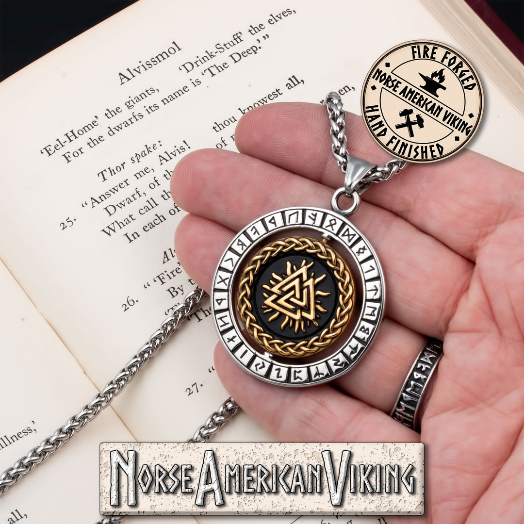Viking Spinner Valknut Vegvisir Elder Futhark Rune Pendant