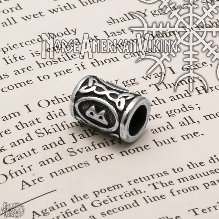 Viking Elder Futhark Berkana Rune Beard Hair Jewelry Bead 316L Stainless Steel