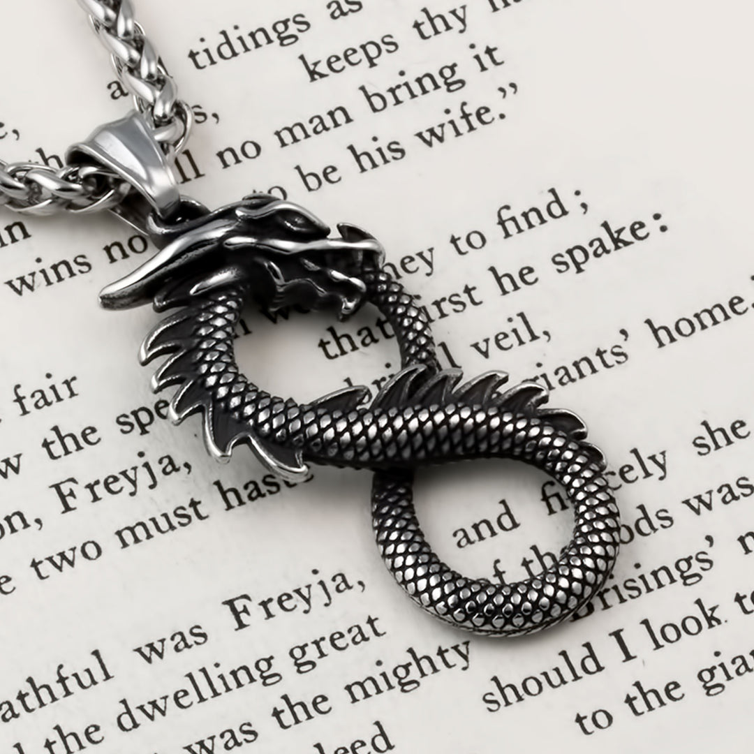 Midgard Serpent Infinity Pendant Necklace Stainless Steel Viking