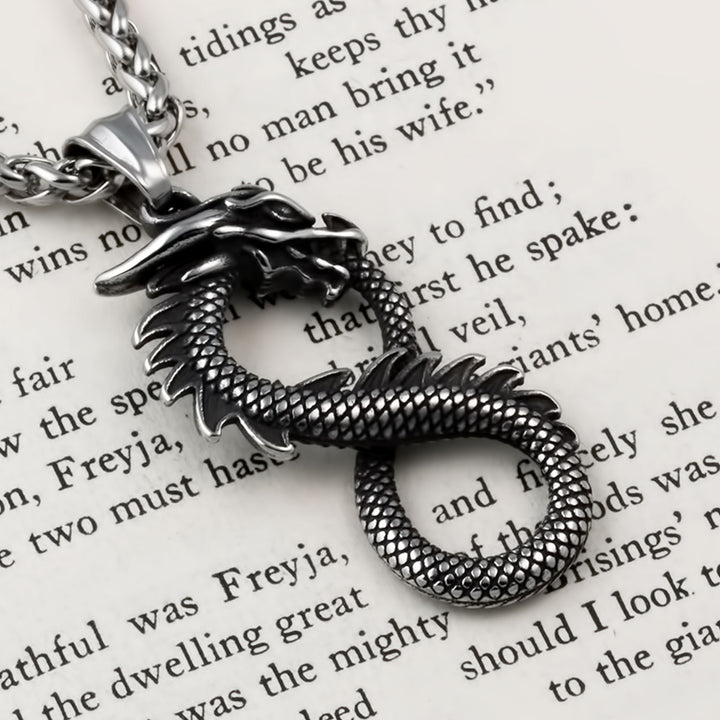 Midgard Serpent Infinity Pendant Necklace Stainless Steel Viking