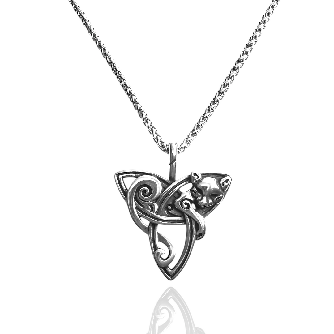 Viking Trinity Freya's Cat Large Stainless Steel Pendant Necklace