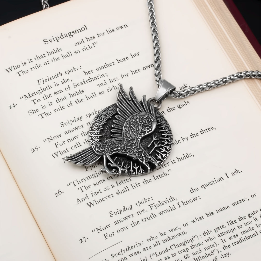 Ravens Algiz Rune Pendant Necklace Stainless Steel Viking