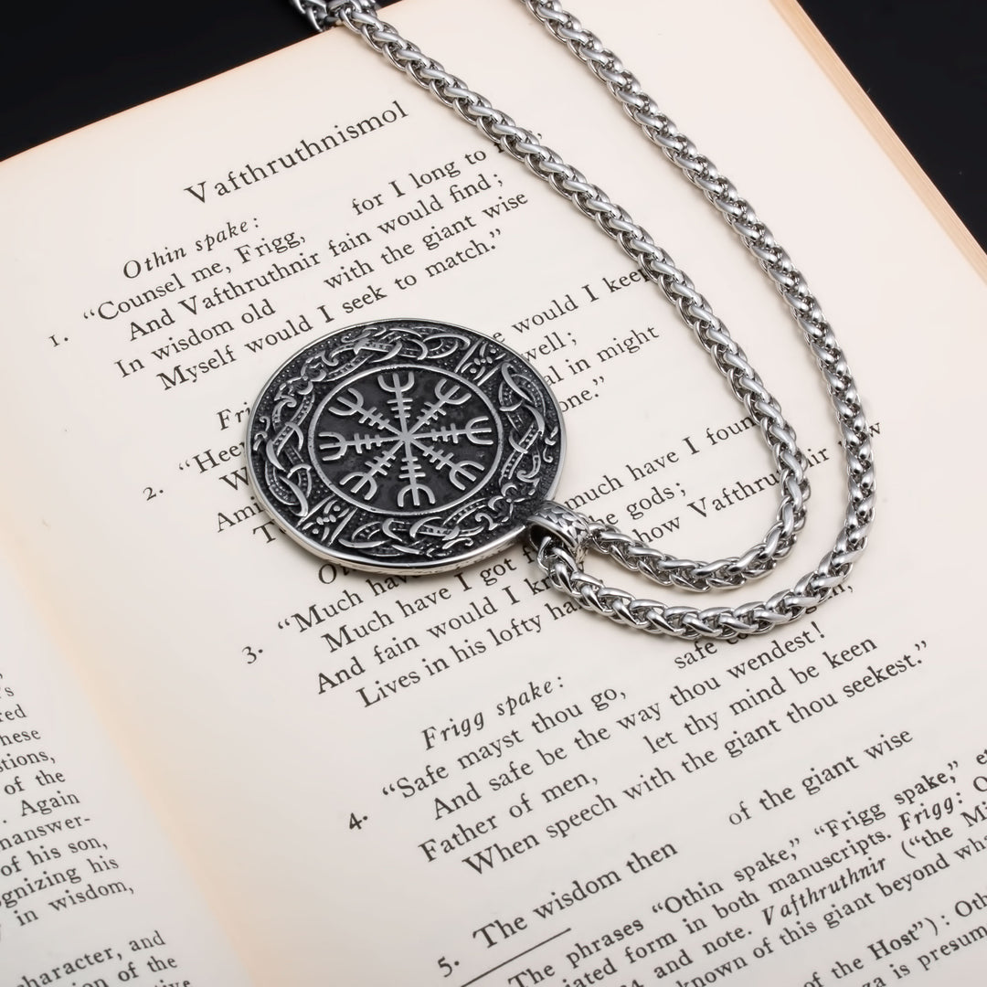 Viking Helm of Awe Elder Futhark Rune 316L Stainless Steel Pendant Necklace