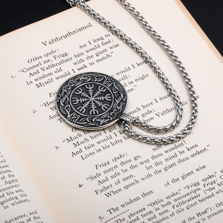 Viking Helm of Awe Elder Futhark Rune 316L Stainless Steel Pendant Necklace
