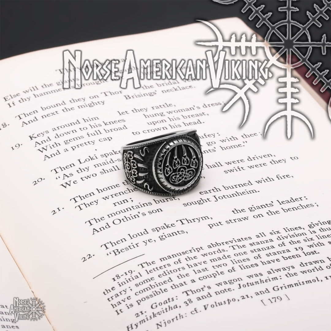Bear Paw Print Trinity Knot Viking Ring 316L Stainless Steel