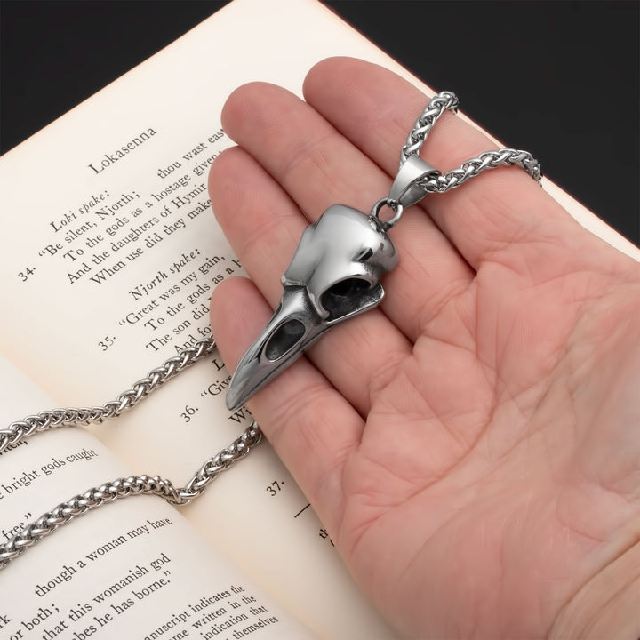 Raven Skull Pendant Necklace Stainless Steel Viking