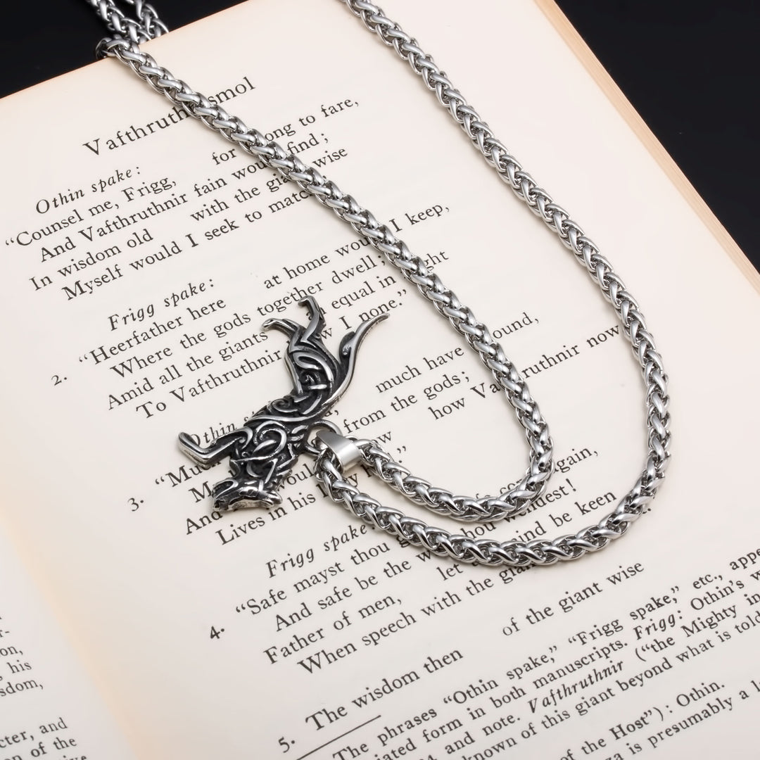 Viking Fenrir Wolf Stainless Steel Pendant Necklace